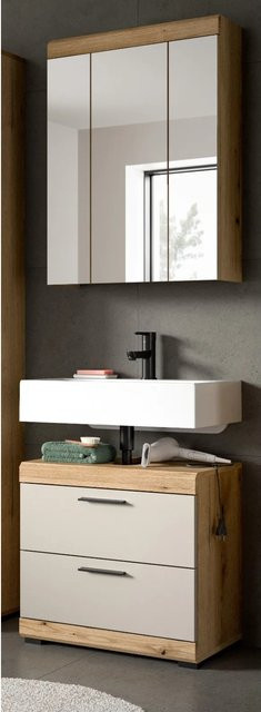Inn.Furn Badmöbel Set Shawn in Sand und Eiche, 2-teilig bestehend aus Spiegelschrank und Waschbeckenunterschrank, Breite: 60 cm - Bild 1