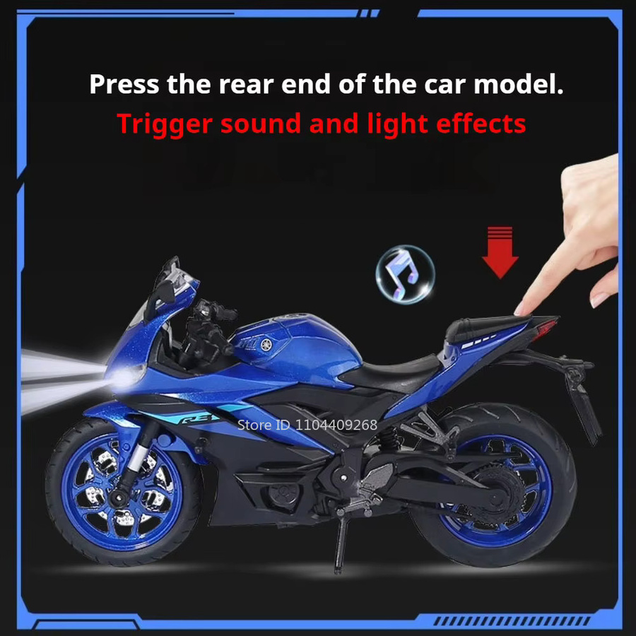 RMZ city Motorradmodell R3 R1 im Maßstab 1:12 aus Metall mit Sound und Licht in Schwarz oder Blau - Bild 2