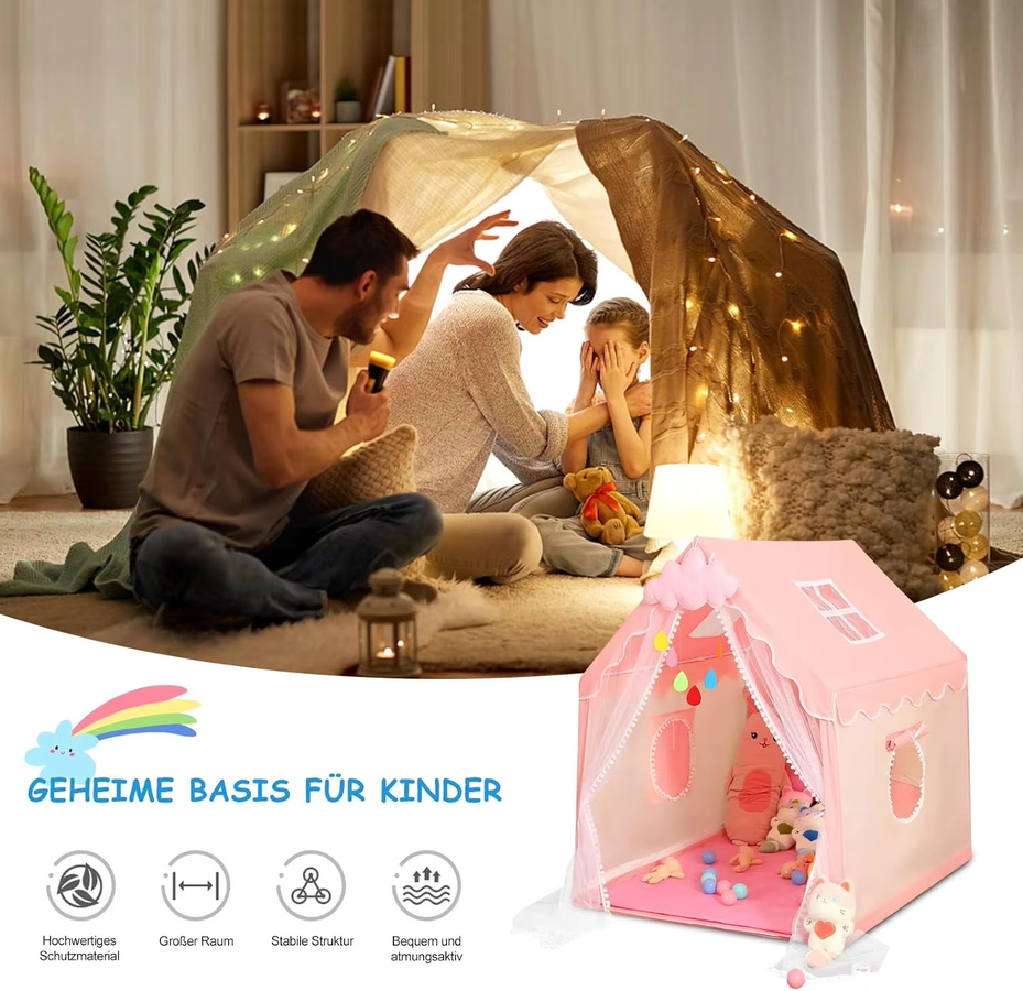 RonHam Kindermärchenprinzessinnen-Spielzelt, Kinderspielhauszelt, Blau, Rosa / Pink, Plüsch / Textil - Bild 2
