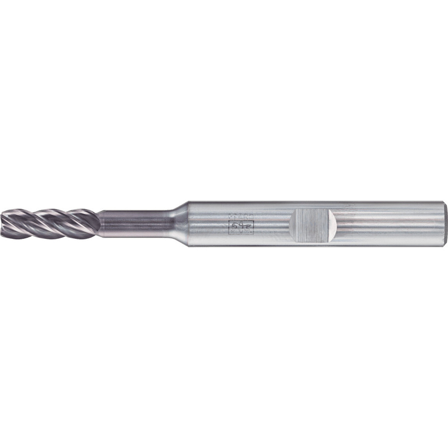 PFERD Universal Line VHM Eckfräser lang 4 Schneiden Ø 4 mm 45° Fase TiAlN Schaft in Silber - Bild 1