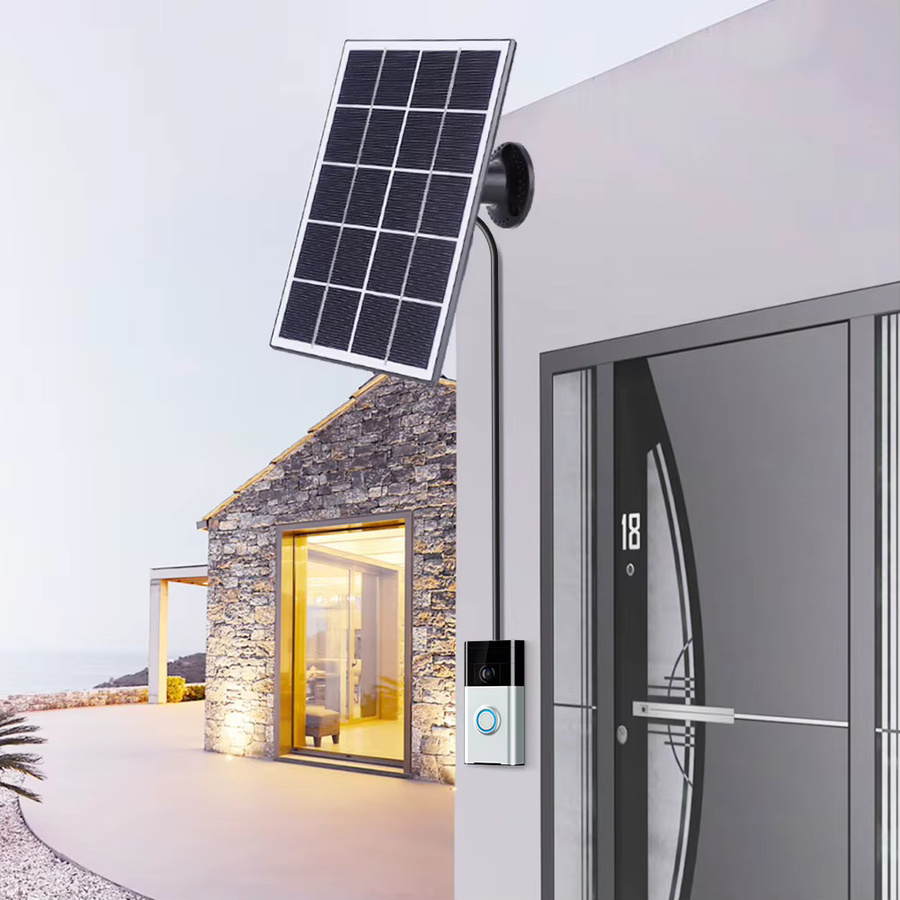 VODOOL 20W Solarpanel Wasserdichtes Solarladegerät mit 360 Grad verstellbarer Wandhalterung und 3 Meter Kabel für Ring Video Doorbell 4/3/3 Plus/2 in Schwarz - Bild 2