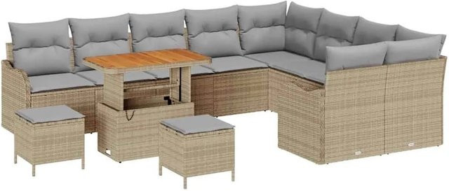 vidaXL Garten-Sofa-Set 12-tlg. mit Kissen in Beige und Hellgrau mit Stauraumfunktion und UV-beständigem Polyester - Bild 1