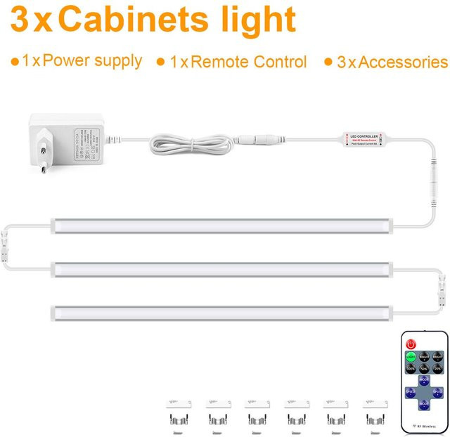MALITAI Aluminium-LED-Lichtleiste Set, 3 Stück, weiß, dimmbar mit RF-Fernbedienung, verknüpfbar und selbstklebend, ideal für Küchenunterschränke und Arbeitsplatten - Bild 1