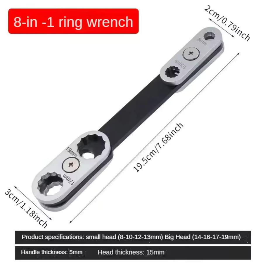 NIUXIANG 8-in-1 Drehbarer Verstellbarer Schraubenschlüssel mit zwei Sechskant- und offenen Enden in Silber - Bild 6