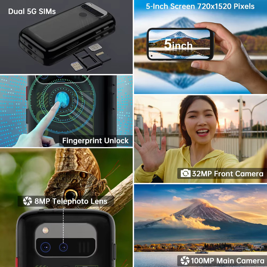 Unihertz Jelly Max Mini Smartphone mit Dimensity 7300 CPU, 5G, Android 14, 24 GB RAM, 256 GB Speicher, 100 MP Kamera, Schwarz - Bild 3