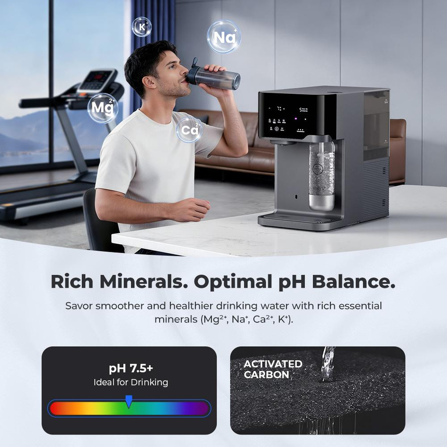 Hydrofast C300 RO Tischwasserfilter in Grau: Auftisch-Wasserreiniger mit 6-Stufen-Filtration, UV-Sterilisation und Sprudelwasserfunktion, 5L Rohwassertank und 1,5L Reinwassertank - Bild 7