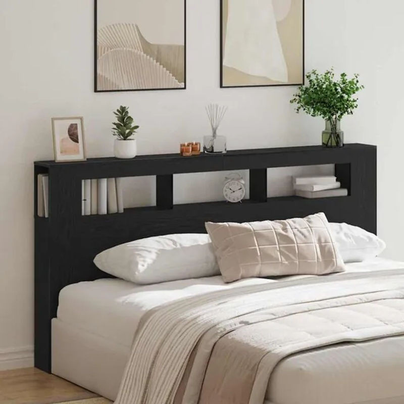 Modernes LED Kopfteil aus Holzwerkstoff von vidaXL in Schwarz, Breite: 200 cm, Höhe: 103,5 cm, Tiefe: 18,5 cm - Bild 1