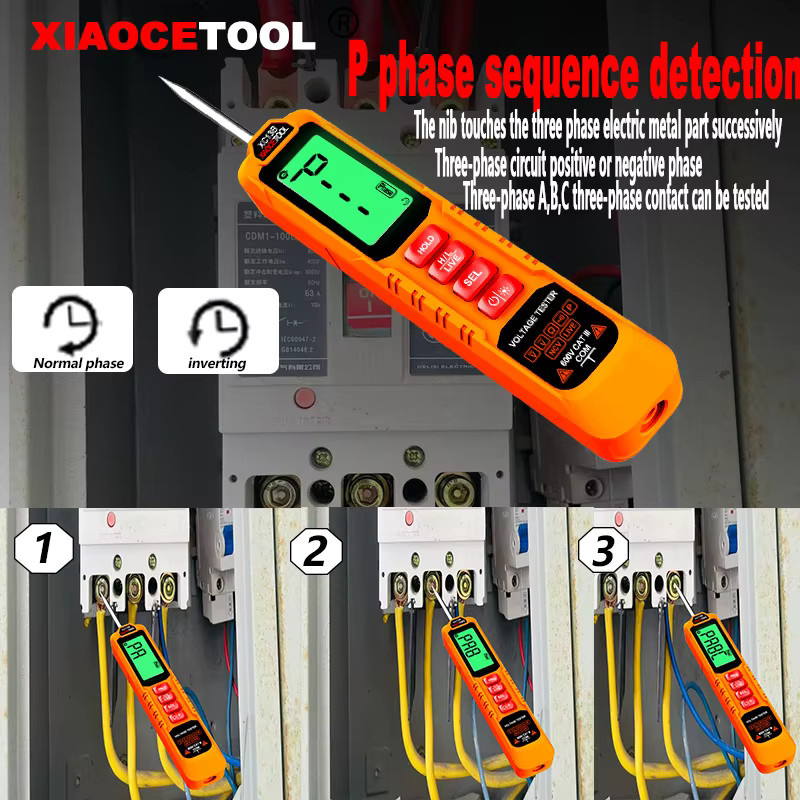 XIAOCETOOL Digitales Multimeter im Stifttyp, professionelles Messgerät mit 4000 Zählungen, berührungsloser AC/DC-Spannungs-, Ohm- und Diodentester, Orange - Bild 4
