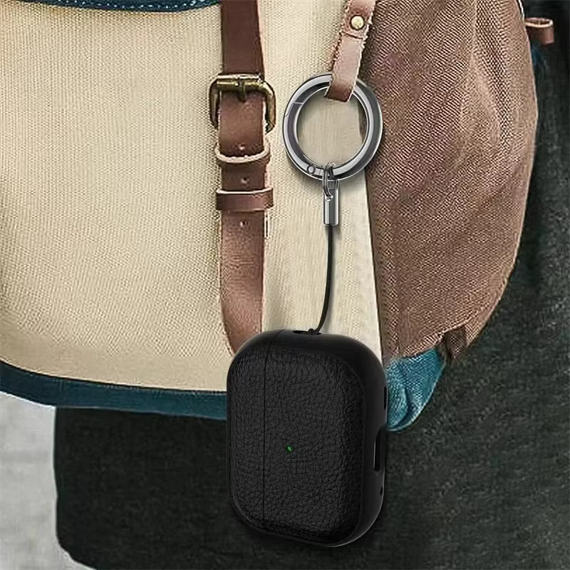 Leder-Textur Schutzhülle für Apple AirPods 1, 2, 3, 4 und AirPods Pro 1, 2 mit Anti-Verlust-Haken in Schwarz oder Orange - Bild 2