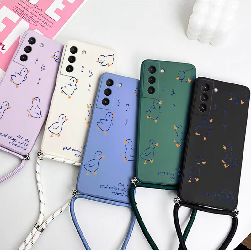 Happy Baby Duck Silikon Handyhülle mit Crossbody Lanyard für Samsung Galaxy S23 S22 S21 S20 S10 S8 Plus Note 20 Ultra 10 Plus in Weiß - Bild 2