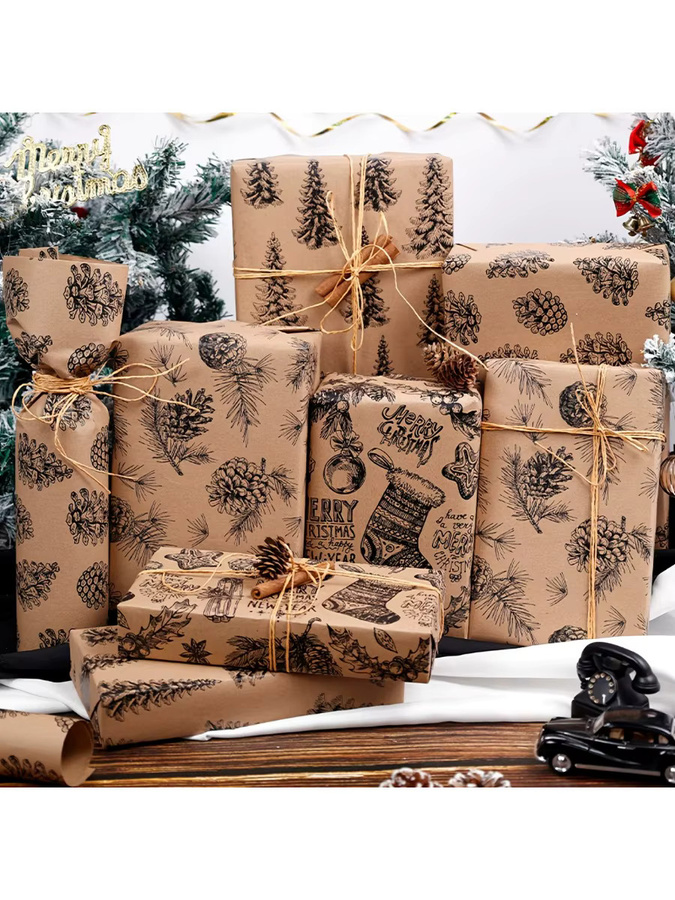 Dekorative Geschenkpapierrolle mit Weihnachtsbeeren-Design in Braun aus Kraftpapier - Bild 6