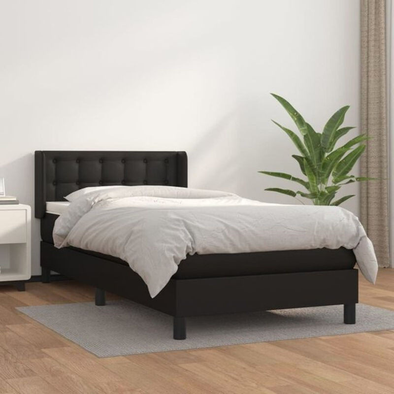 vidaxl Boxspringbett mit Matratze in Schwarz aus Kunstleder und Massivholz, B/T/H: 80 x 200 x 83 cm - Bild 1