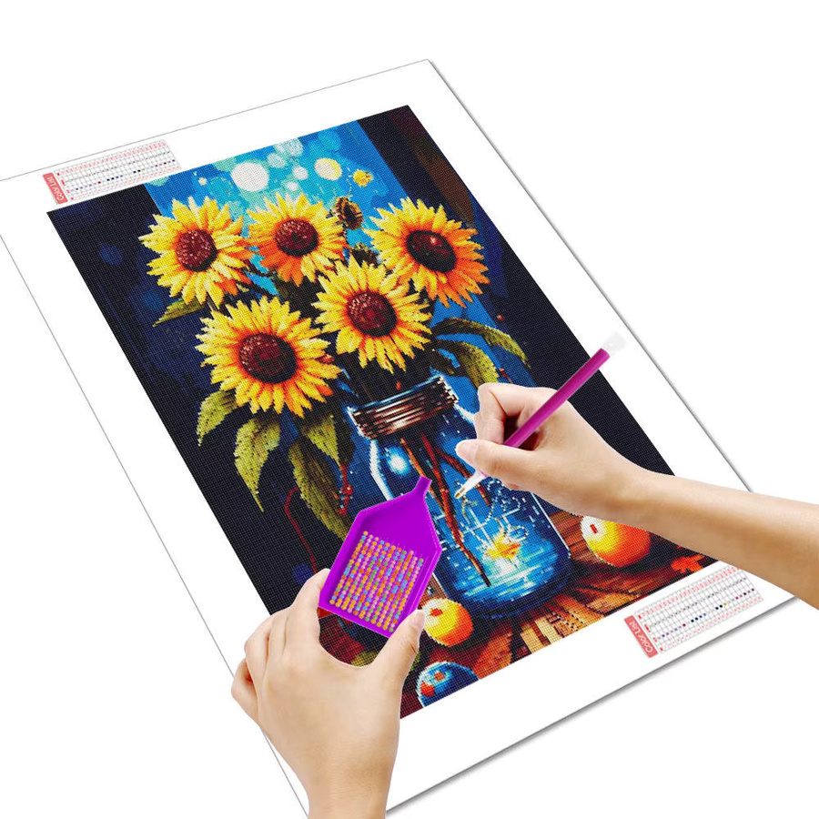 HUACAN 5D Diamantmalerei Set Sonnenblumen im Glas, Multicolour Bastelset mit runden Edelsteinen - Bild 2