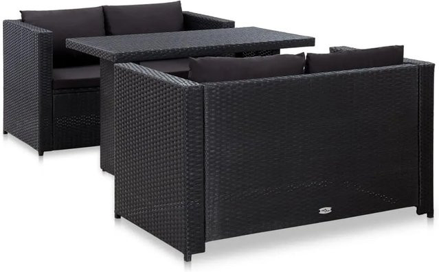 vidaXL 3-tlg Garten-Lounge-Set Modell 12 in Schwarz mit Auflagen aus Poly Rattan und Metallgestell - Bild 1