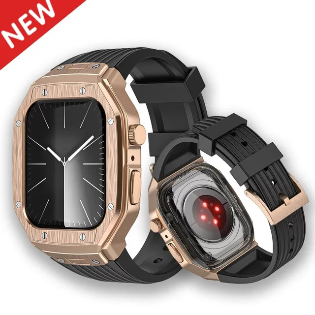 OAKCHARM Uhrenarmband, Legierungsgehäuse, TPU-Armband, Edelstahl-Schnallenband, Apple Watch 45 mm 44 mm - Bild 1