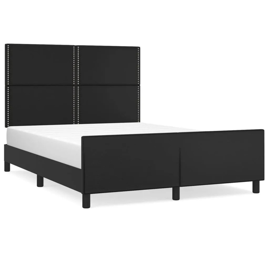 vidaXL Bettgestell mit Kopfteil in Schwarz aus Kunstleder und Holz, B/T/H: 140 x 190 x 128 cm - Bild 2