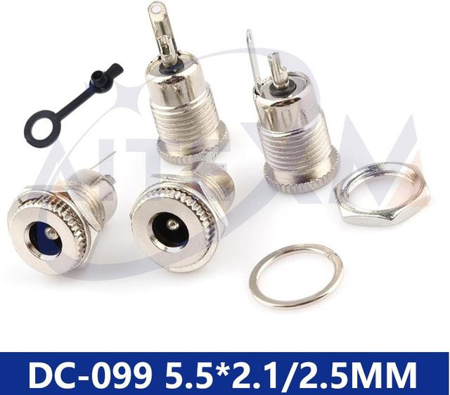 DC099 DC-Stromanschlussbuchse weiblich für Schalttafelmontage aus Metall in Silber, 5,5 mm x 2,1 mm - Bild 1