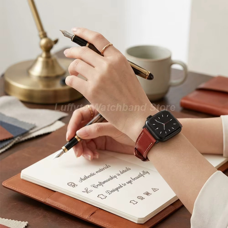 luffyte Uhrenarmband Leder, Schwarz - Bild 2