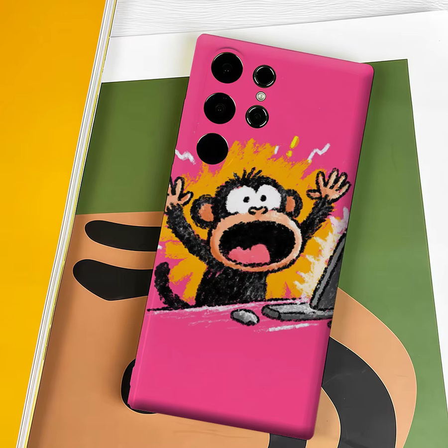 Aurbe Handyhülle für Samsung Galaxy S26 S25 S24 S23 Ultra Plus mit HD Hard Excited Monkey Design in Pink und doppelschichtiger Folienabdeckung - Bild 4