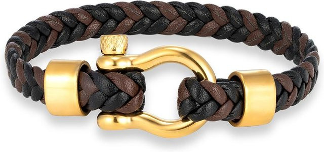 Armband Edelstahl, Gold, Rotes geflochtenes Leder, Unisex, 21cm - Bild 1