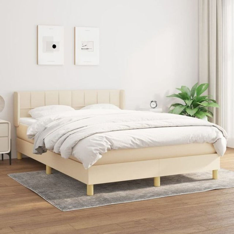 vidaxl Boxspringbett mit Matratze aus Stoff in Beige und Weiß, B/T/H: 140 x 190 cm - Bild 1