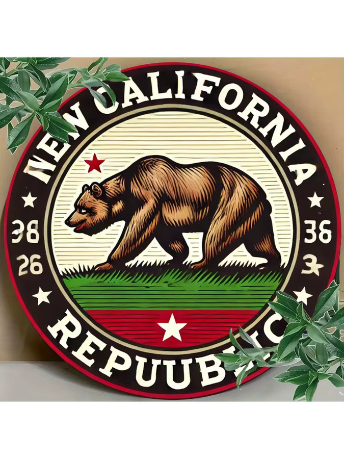 Potdemiel Rundes Metallschild New California Republic Bärenemblem Vintage Wandkunst aus Aluminium, Durchmesser: 20,3 cm, Mehrfarbig - Bild 5