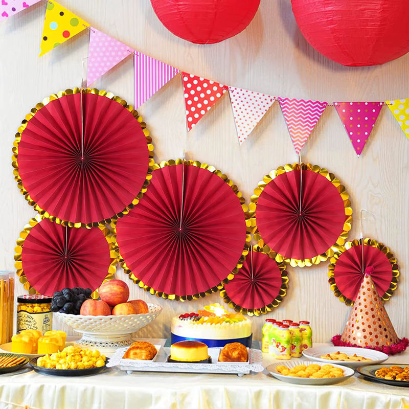 6er Set Hängende Papierblumen in Rot und Gold für Hochzeiten, Geburtstage und Weihnachtsdekoration - Bild 2