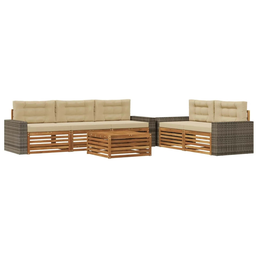 vidaXL Outdoor-Sofagarnitur aus Akazienholz in Natur und Beige, 6-teiliges Set mit Tisch und UV-beständigen Polstern - Bild 2