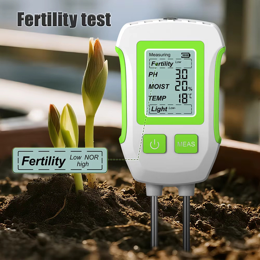 JUANJUAN LCD Digital Boden PH Tester 3/5 in 1 Boden Feuchtigkeit Sensor mit Temperatur und Sonnenlicht Monitor für Garten und Pflanzen in Weiß - Bild 2