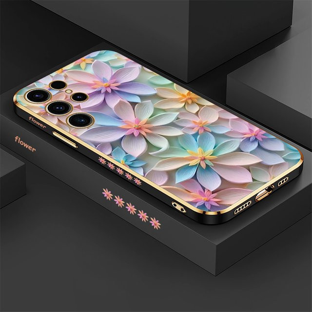 Stoßfeste Silikonhülle mit Blumenmuster für Samsung Galaxy S25 Ultra, S24 Plus, S24 FE, S22 und S21 in Purple/Multicolour - Bild 1