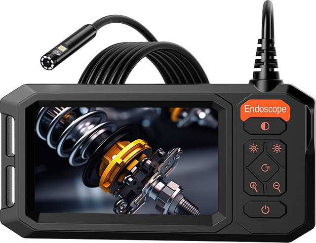 ENWOR Industrielles Endoskop mit 4,3 Zoll Bildschirm, 8mm Sonde mit Einzel- oder Doppellinse, wasserdichte Rohrinspektionskamera mit 8 LEDs, Schwarz - Bild 1