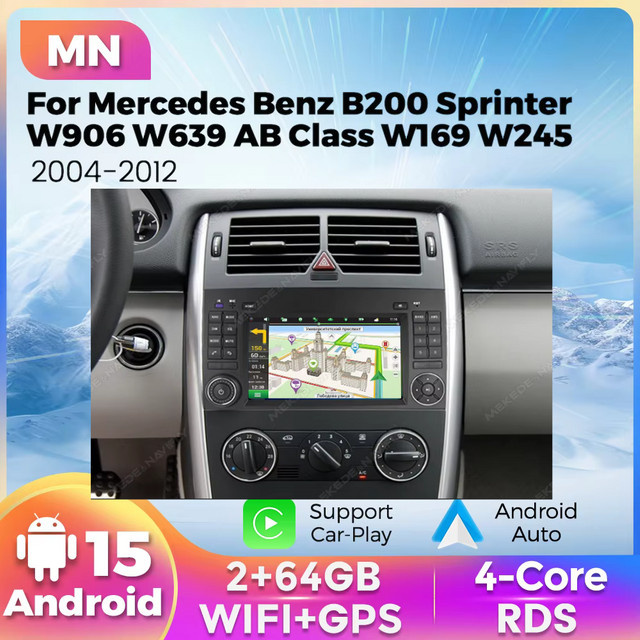 STRONGNAVI Android 15 Autoradio Multimedia-Player für Mercedes Benz B200 Sprinter W906 W639 AB Klasse W169 W245, Schwarz - Bild 1