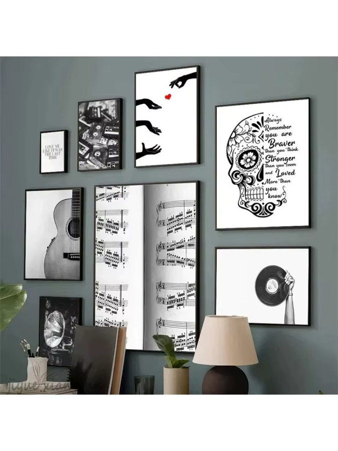 Red Love Music Wandkunst von Potdemiel, minimalistisches Leinwandgemälde in Schwarz-Weiß mit Typografie und Herzen, rundes Poster für deine moderne Heimdekoration - Bild 2