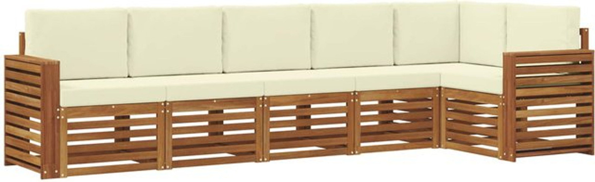 vidaXL Ecksofa Set mit 6 Kissen aus Akazie Massivholz in Natur und Beige, wendbar, modern und minimalistisch - Bild 1