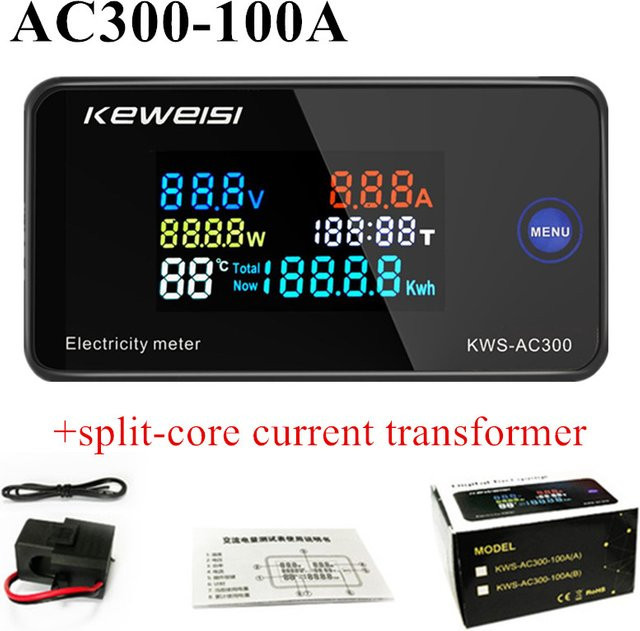 KWS AC300 6-in-1 Digitales Wattmeter AC Amperemeter mit LED-Display in Schwarz - Bild 1
