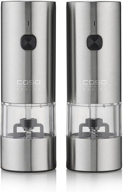CASO Design SpiceDuo elektrische Salz- und Pfeffermühle aus Edelstahl und Holz in Silber, wiederaufladbar mit Keramikmahlwerk - Bild 1