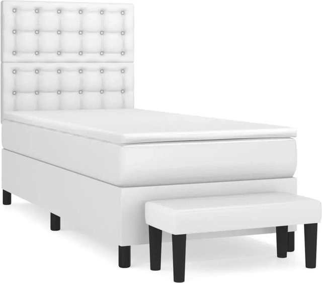 vidaXL Boxspringbett mit Matratze in Weiß aus Kunstleder, Hybridbett mit Taschenfederkern, B/T/H: 90 x 193 x 128 cm - Bild 1