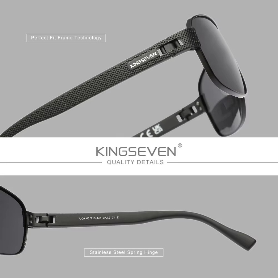 KINGSEVEN Sonnenbrille, Rechteckig, Vollrand, Schwarz, Unisex, polarisiert - Bild 2