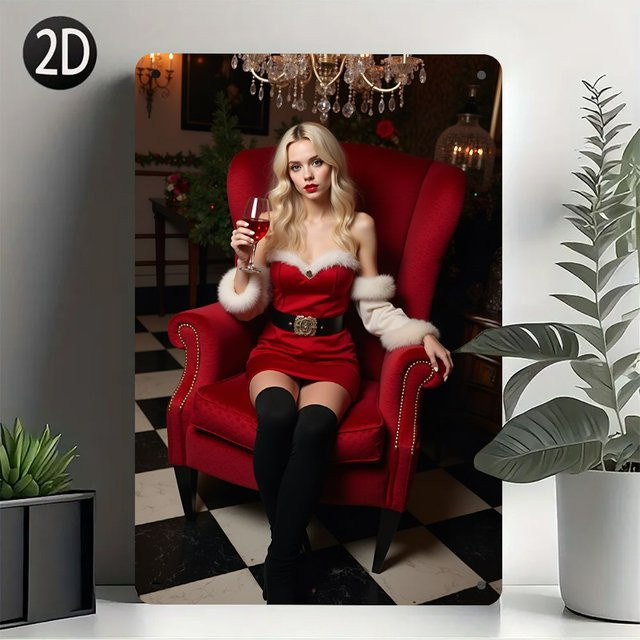 HELLOYOUNG Retro Wandposter aus Metall mit Frauenporträt in Multicolour, Rechteckig, B/H: 30,0 x 20,0 cm - Bild 1