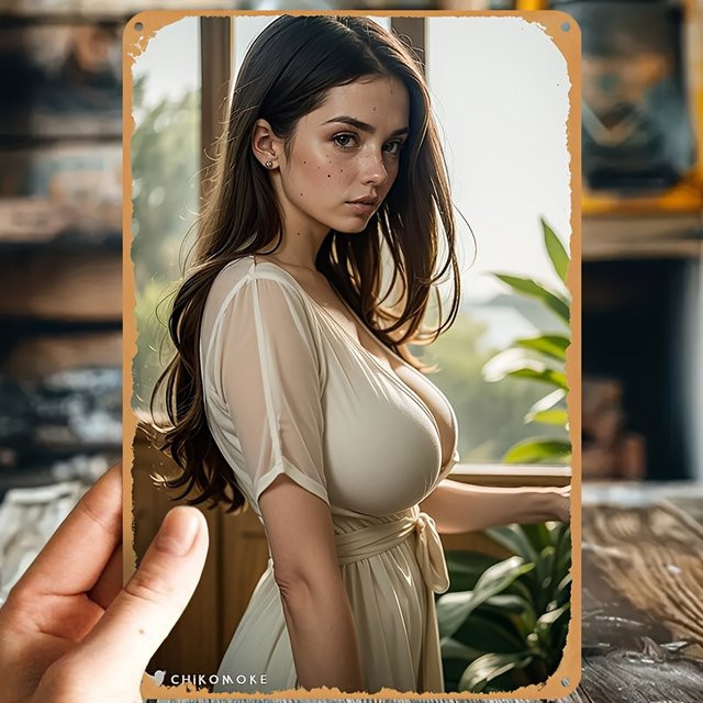 HELLOYOUNG Retro-Wandkunstschild aus Aluminium in Weiß mit Motiv einer eleganten Frau, wasserfestes Metallposter für Wohnzimmer, Bar oder Café, B/H: 30,0 x 20,0 cm - Bild 1