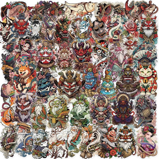 50 oder 100 Stück transparente japanische Tattoo-Kunstaufkleber aus wasserfestem PET für Scrapbooking, Gitarren und Laptop-Dekoration in Multicolour - Bild 1