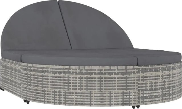 vidaXL Doppel-Sonnenliege aus Poly Rattan in Grau mit Kissen und pulverbeschichtetem Stahlgestell - Bild 1