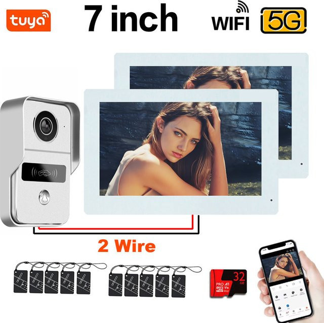 Tuya Smart-Türklingel mit Video-Gegensprechanlage in Weiß, 5G WLAN und NFC-App-Entsperrung, 2-Draht-System mit 2x LCD-Displays - Bild 1