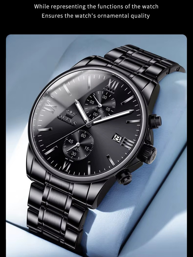 OLEVS Armbanduhr Quarz, Edelstahl, Schwarz, Herren - Bild 7