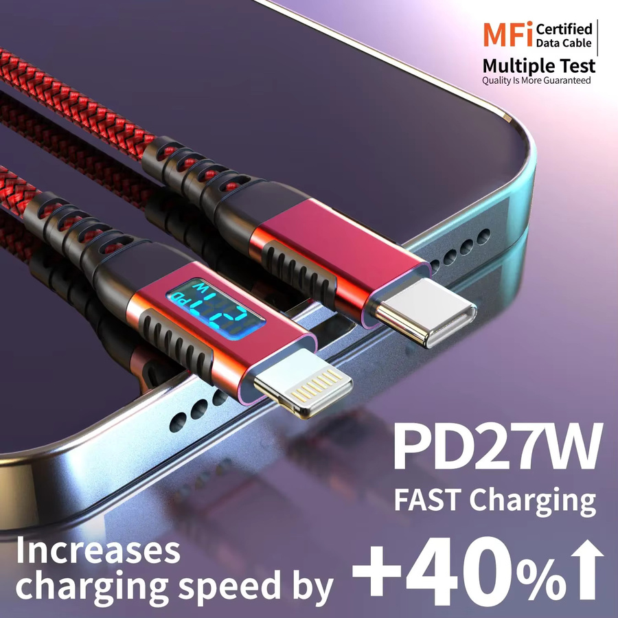 LAIHONEN MFi-zertifiziertes USB-C auf Lightning Ladekabel mit LED-Anzeige für 27W PD Schnellladung in Schwarz - Bild 6