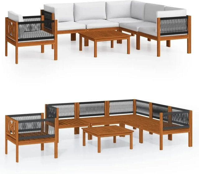vidaXL 7-tlg Garten-Lounge-Set aus Akazienholz und Seil in Beige mit Kissen - Bild 1
