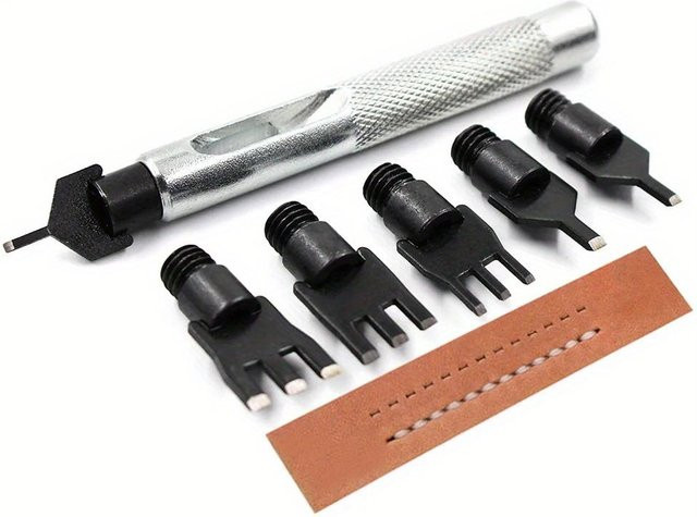 Creativespace Leder Flachstanzwerkzeug Set mit Stahlgriff und Ersatzkopf in Schwarz und Silber - Bild 1