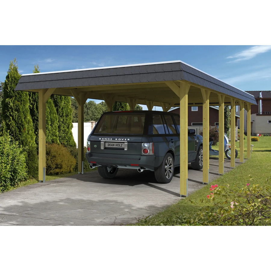 Skan Holz Carport Spreewald Walmdach mit Blende in Schwarz, Breite: 396 cm, Tiefe: 893 cm - Bild 2