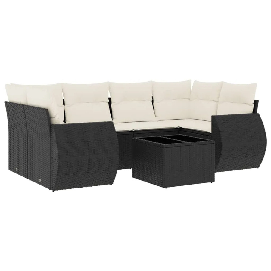 vidaXL 7-tlg Garten-Sofagarnitur in L-Form aus schwarzem Poly-Rattan mit Kissen und pulverbeschichtetem Stahlgestell - Bild 2