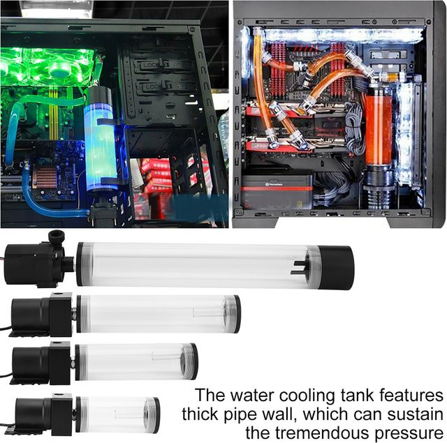 VBESTLIFE Acryl-Computer-DIY-Wasserkühlungs-Zylinderreservoir mit 19W Pumpe und G1/4 Anschluss in Transparent - Bild 1